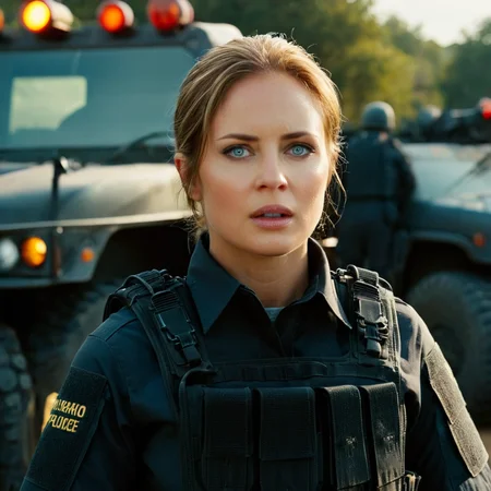 cinematic film still of <lora:add-detail-xl:0.1>1
<lora:detailed:0.2>
<lora:perfection style:0.2>
<lora:eyetune:0.5>
<lora:xl_more_art-full_v1:0.3>
<lora:Ron Fricke style:0.3>
<lora:Unreal Engine style:0.2>
<lora:TeethXL:1>
<lora:Chiaroscuro Lighting Style:0.3>
 <lora:sicario style:0.8>
Kate Macer a woman in a black tactical uniform standing in front of a truck,1girl,looking at viewer,short hair,open mouth,blue eyes,blonde hair,weapon,outdoors,multiple boys,sky,uniform,gun,military,ground vehicle,motor vehicle,6+boys,realistic,car,police,soldier,truck , modern warfare, military tactical, movie themed, sharp, detailed, epic cinematic photography, artistic, dramatic light, cinematic color style, Kodak film style, sicario style, shallow depth of field, vignette, highly detailed, high budget, bokeh, cinemascope, moody, epic, gorgeous, film grain, grainy