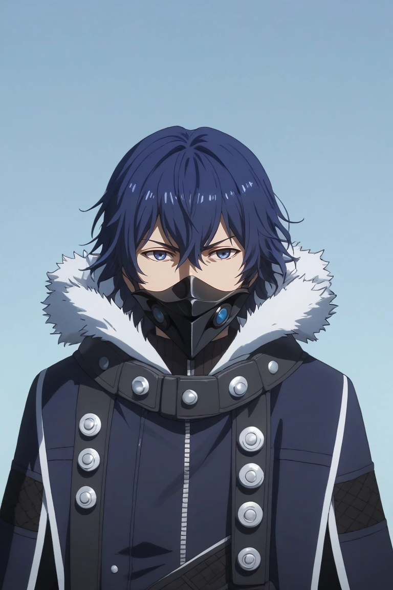 score_9, score_8_up, score_7_up, , rating_safe, , (realistic:0.6), looking at viewer, , 1boy, solo, male focus, <lora:ayato_kirishima_pony:1>, ayato_kirishima, blue hair, blue eyes, hair between eyes, fur trim, mask, , , <lora:sdxl_lightning_8step_lora:1>