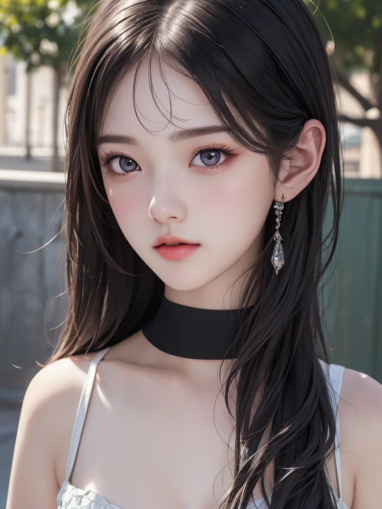 1girl, (masterpiece, best quality), RAW photo, 16k wallpaper, extremely detailed CG, amazing, ultra detailed, hyperrealistic, official art, High quality texture, incredibly absurdres, highres, 18 years old, cute girl, beautiful face, detailed large black eyes,random background,outdoors,full body,