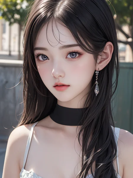 1girl, (masterpiece, best quality), RAW photo, 16k wallpaper, extremely detailed CG, amazing, ultra detailed, hyperrealistic, official art, High quality texture, incredibly absurdres, highres, 18 years old, cute girl, beautiful face, detailed large black eyes,random background,outdoors,full body,