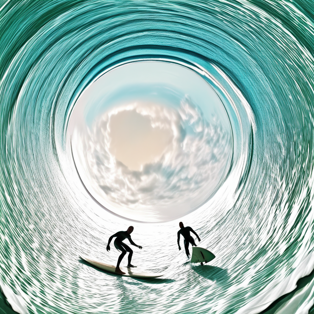 tinyplannet, a surfer taking a wave in a tunnel