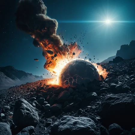 cinematic film still of <lora:collision style:1>
A collision of a close up of a planet with a lot of rocks,no humans,moon,star (sky),scenery,space,explosion,planet,earth (planet),debris , impact, crash, explosion, destruction, strike, wreck, smash, planet, outer-space, galaxy, cinematic, film, different color, real, collision style, shallow depth of field, vignette, highly detailed, high budget, bokeh, cinemascope, moody, epic, gorgeous, film grain, grainy