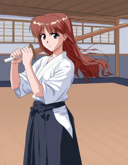 <lora:viper-ctr-illustrious-000028:0.8>
1girl, solo, aska, brown hair, long hair, hakama, white shirt, black skirt, long skirt, wooden sword, kendo, dojo, cowboy shot, masterpiece, best quality