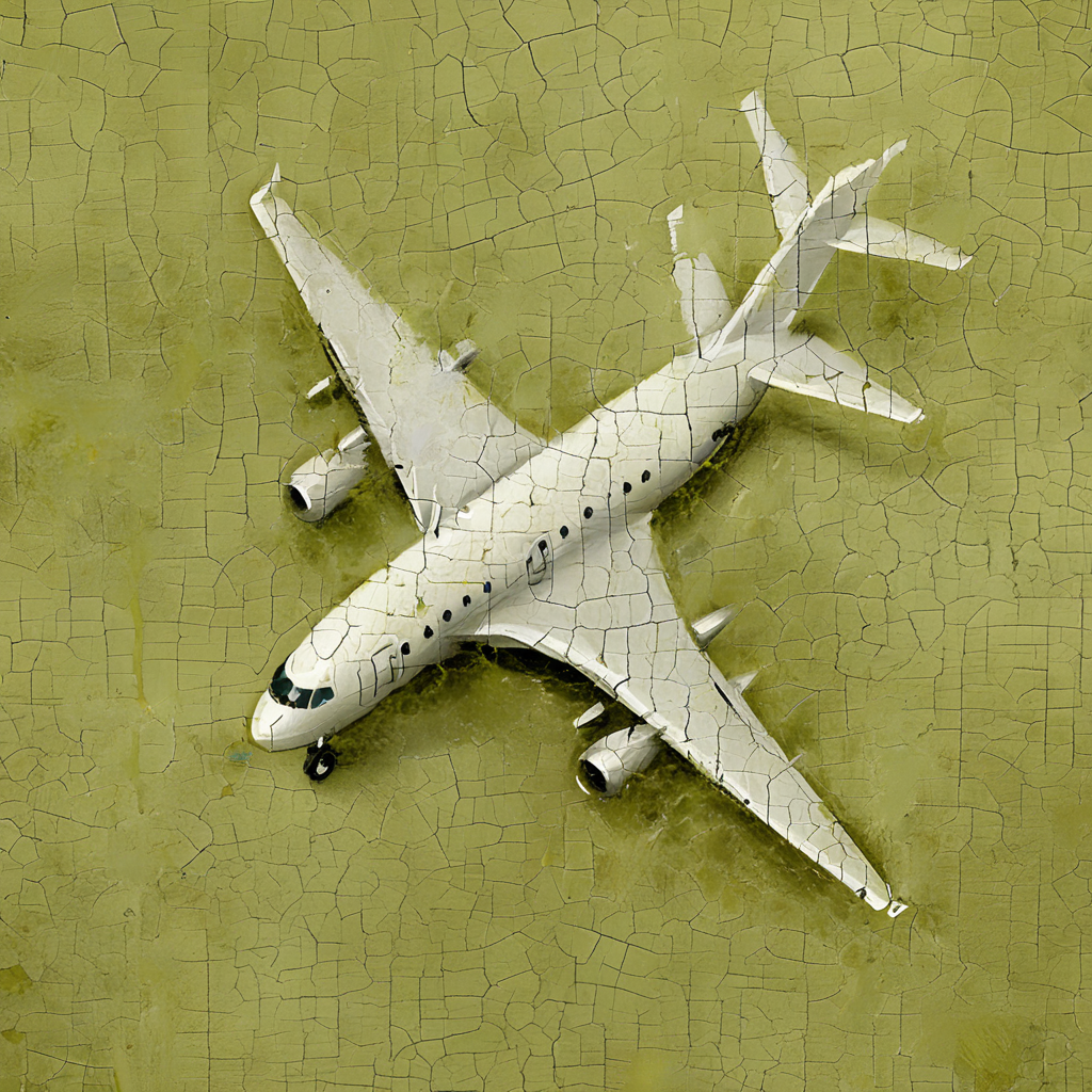<lora:Bosch_Creatures-000010:0.8>, airplane, cracked paint texture
