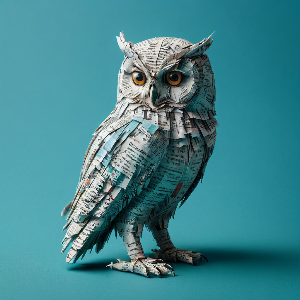 a owl,  newsp4per<lora:newsp4per:1>