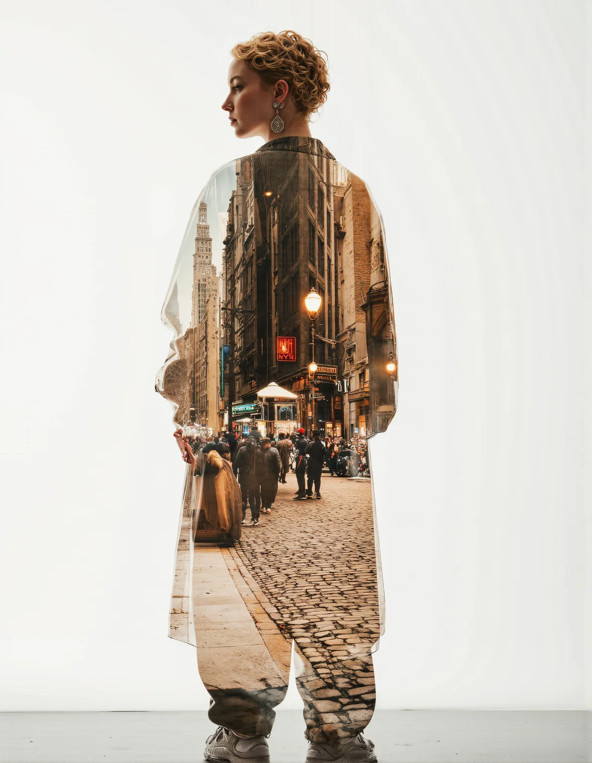 A sharply dressed woman in modern streetwearâchunky sneakers, oversized jacket, bold earringsâstands confidently in profile against a clean, urban backdrop. Her silhouette contains a bustling 1920s city scene in vivid double exposure: cobblestone streets, antique cars, men in fedoras, women in flapper dresses, and vintage lampposts glowing warmly. The textures of old film grain blend into crisp, high-definition lighting. Neon reflections from her modern world ripple across sepia-toned bricks and jazz-era buildings, creating a surreal bridge where past and present coexist. A gramophone subtly fades into a modern Bluetooth speaker, symbolizing evolution through style, culture, and technology.
<lora:HiDreamStyle:1> aidmaHiDreamStyleâââ, (RGB_Color_32), (CSS Colors level 4), wide-gamut colors, UHD_32K, highlights and shadows of the "Glow" photo effect linear gradient from white to transparent, photo effect, HDR, Fujifilm XT3, RAW Surprise, 16mm, Portra 400 Color Film, IMG_1018.CR2, (((Hue-Red Primary:1.0, Blue Primary:-1.0, Saturation:1.1, vibrance:1.7))), adobe lightroom, photolab, (dots:600_dpi). (real_live_person:2.0), (image gloss effect:3.0), (cinematic:2.0), (digital), DSLR camera, (The picture was taken with a Canon EOS R5 with a 50mm f/1.2 lens, camera in bright light).
<lora:aidmaFLuxPro1.1_v0.3:0.5> aidmafluxpro1.1 <lora:aidmaImageUpraderv0.3:0.4> aidmaimageupgrader <lora:aidmaHyperrealismv0.3:0.4> aidmahyperrealism <lora:aidmaMJv7:0.5> aidmamjv7, detailed