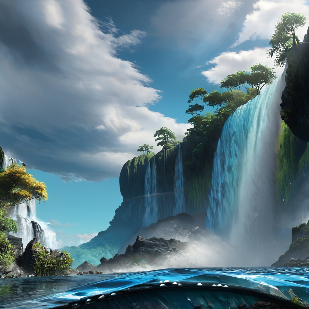 masterpiece,8k,absurd resolution, <lora:farcry_xl:0.81>,
farcry,, scenery, cloud, water, sky, outdoors, no humans, day, mountain, cloudy sky, tree, nature, waterfall, ocean,detailed realistic knife
,reflection, cg rendering, volumetric light,  bioluminescence, unreal engine 5, magic of light,dinamic light,realistic shadows