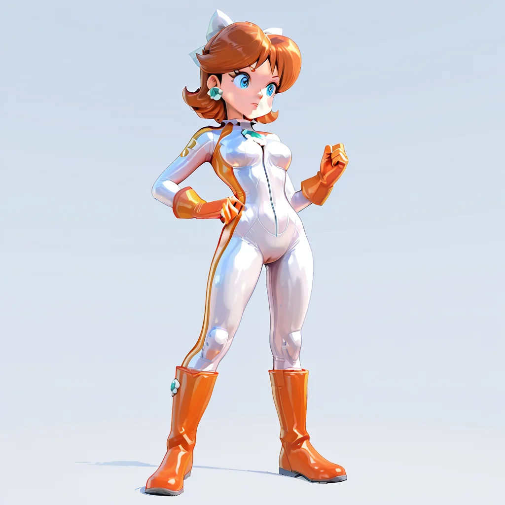 1girl, daisymkwbiker <lora:Daisy MKW Adventure Outfits Illustrious V2:1>, white body suit, orange gloves, orange boots