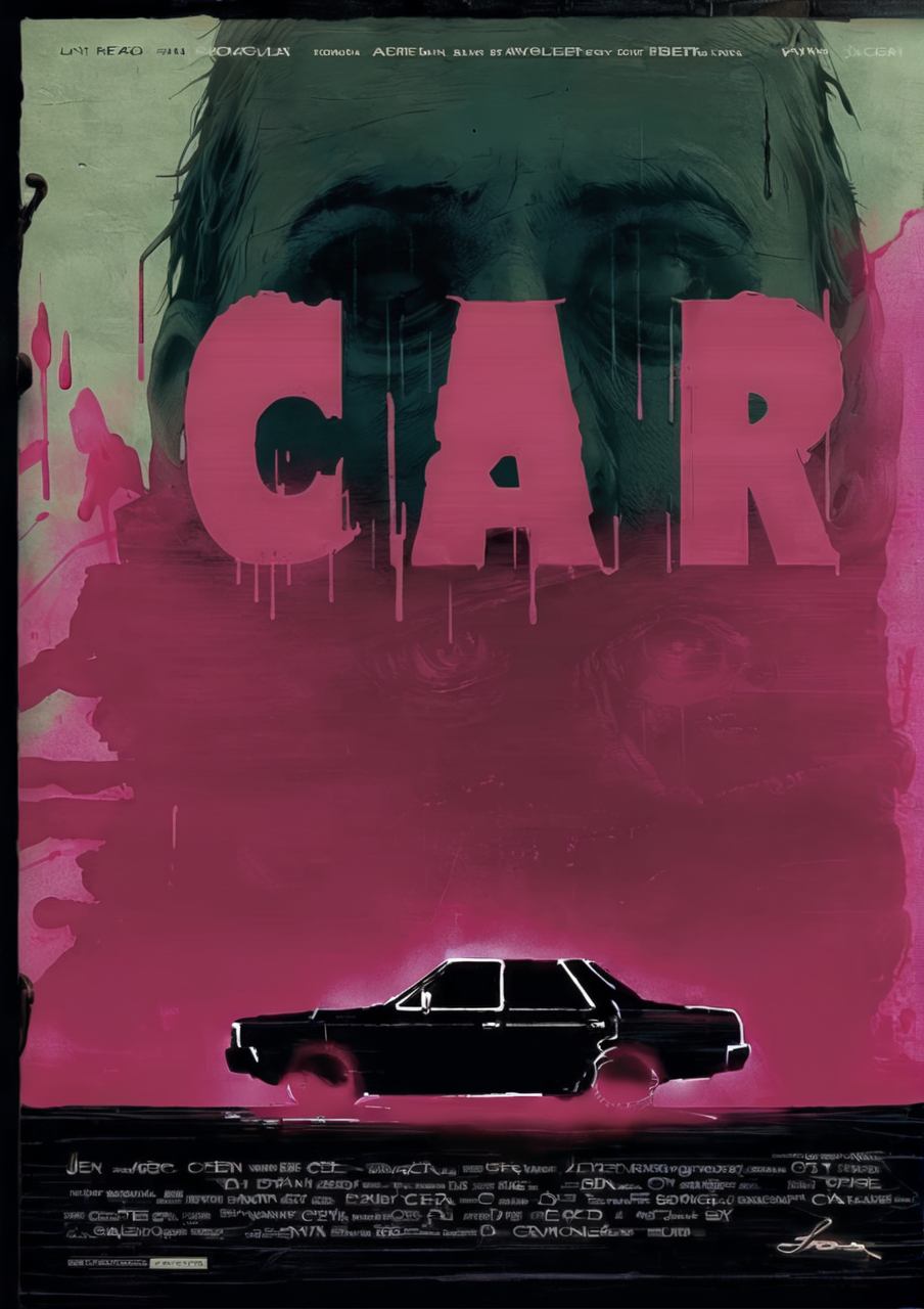 cinexart (title "CAR") dark car of death, movie poster<lora:cinexart:1>