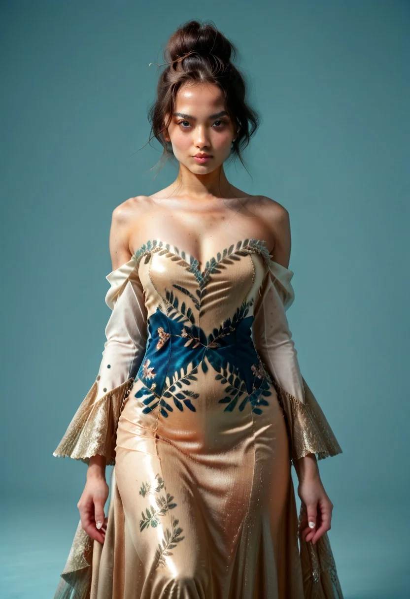 score_9, score_8_up, score_7_up, kebaya dress (long dress, skin tight, strapless, off shoulder, luxurious design),
pureerosface_v1, JDMAI_KEBAYA, JDMAI_ARIEL_SARI,
(dynamic lighting), (dynamic shadow), 4k, HD, Hi res, cinematic masterpiece, photographic masterpieces, epiCPhoto,
Neat hair bun, professional makeup,
Portrait, upper body, alluring pose,
(simple turquoise background), (blurry background), (sharp focus on object),