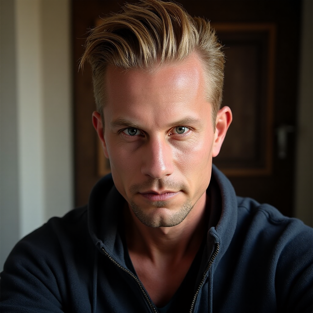<lora:bas-lorafluxlocal:1> basfluxlocal a 38 year old man with blond styled hair and strong jawline, Cinematic portrait photography, capture subject in a way that resembles a still frame from a movie, cinematic lighting, story, narrative quality, drawing viewers into the scene and evoking a sense of cinematic immersion, capturing emotion, professional, engaging, compelling composition