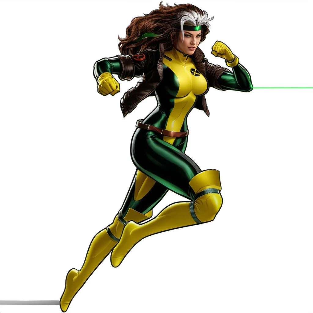 Rogue1024, a woman, full body, fighting poses,  wears a yellow and green superhero suit and a jacket, cyberpunk city background, highly detailed,  photography, ultra sharp, film, professional, 64k  <lora:add-detail-xl:1.5> <lora:Rogue1024:0.8>