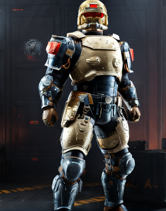 ((Masterpiece, best quality,edgQuality,photorealistic,ultra photorealistic)),standing,posing for a picture,
edgHalo_armor,power armor, a man in a suit with a gun ,wearing edgHalo_armor
 <lora:edgHaloXL:1>