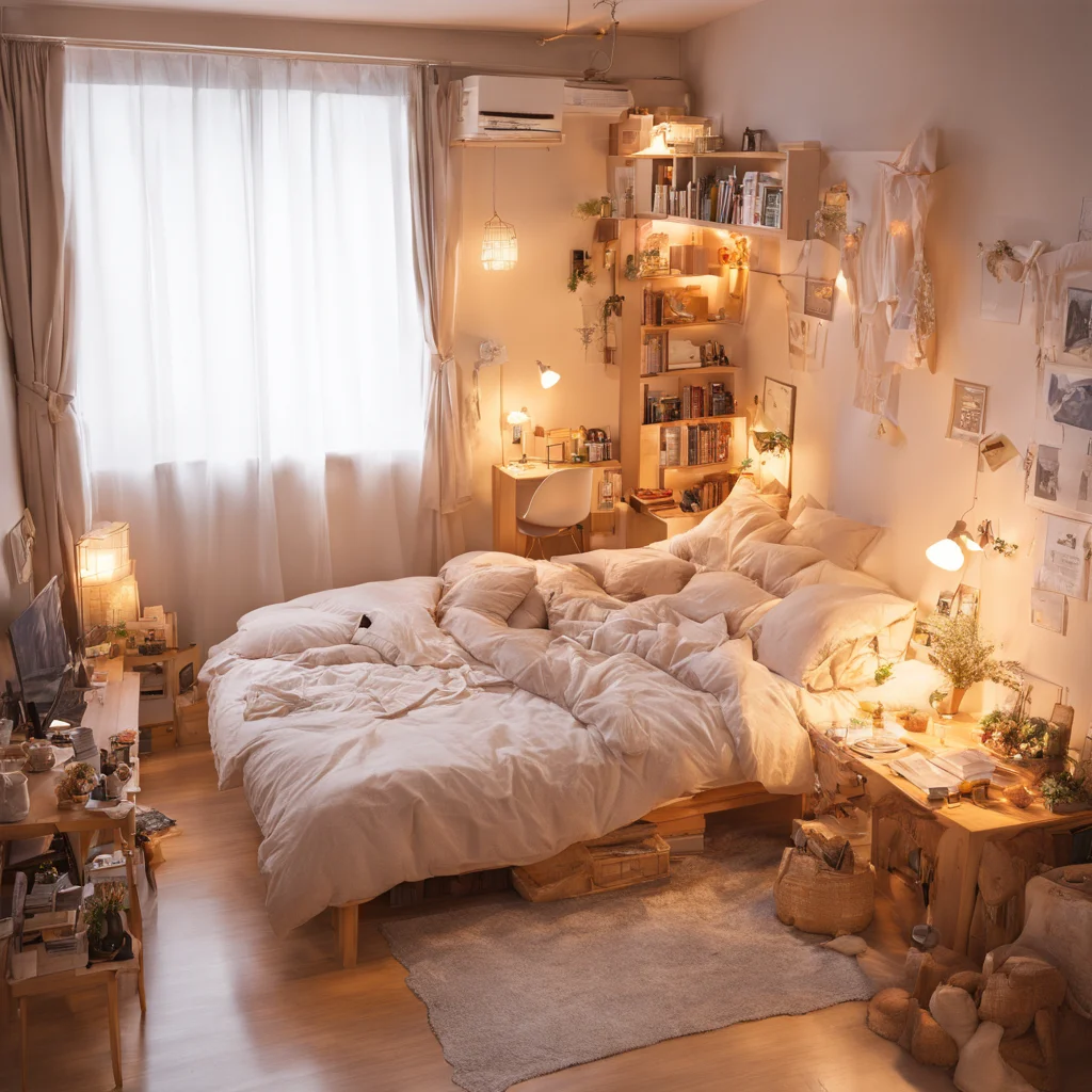 best quality, ultra-detailed,
JJROOM, scenery, bed, pillow, window, indoors, box, blanket, bedroom, curtains, lamp, sunlight, book,
<lora:jyoshi_no_heya_SDXL_V1:1>