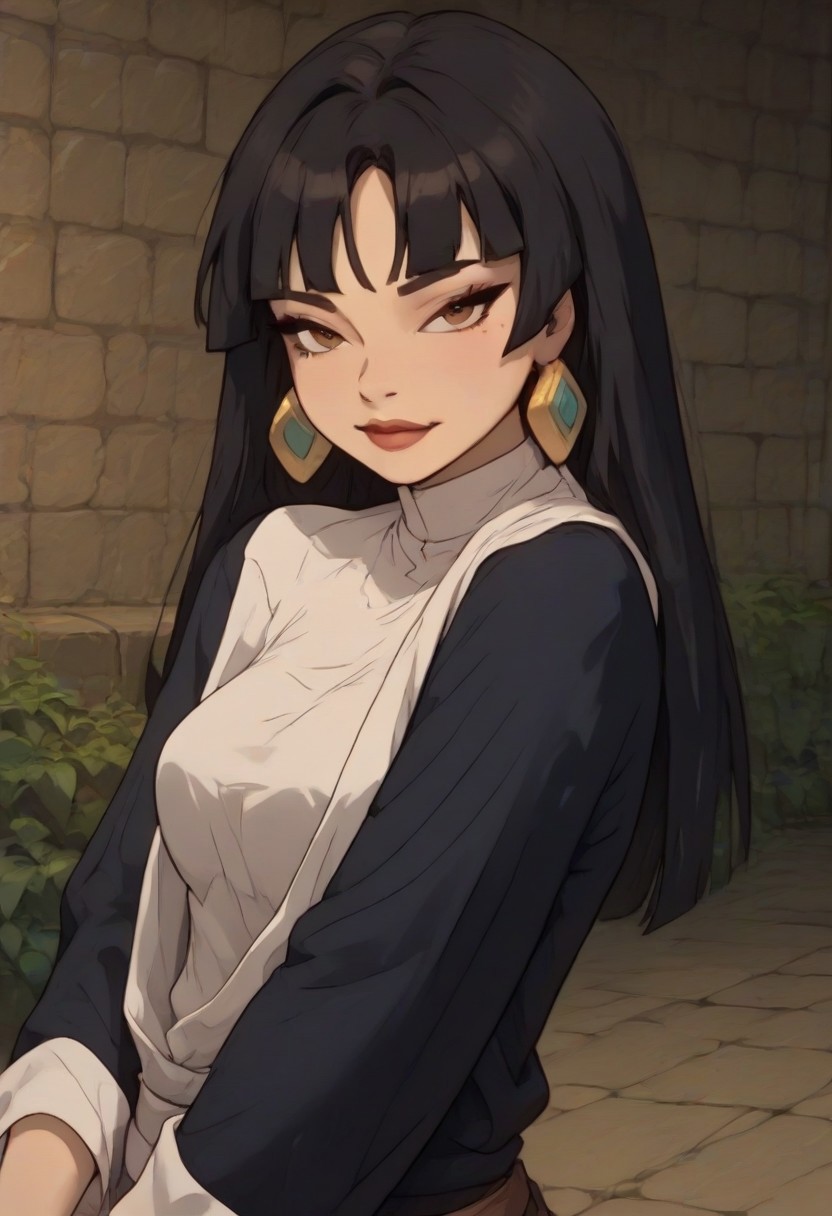 masterpiece, score_9, score_8_up, score_7_up, (best quality:1.1), ultra-detailed, high resolution, super detailed skin, Highly Visible, 8k, sharp focus, beautiful, perfect lighting, smooth edges, 1 girl,
ChelXLP, chel from (el dorado),((nun,black robe)), ((ponytail)),green earrings, 
(( (medieval:1.3), ((indoors, church, confessional booth, nun robe, nun)) ,modest clothing)),
latina girl, very long hair, tan skin, (covered belly),  (thick), (big hips),  (thick thighs), closeup, cowboy shot,csr style,g4n1m3