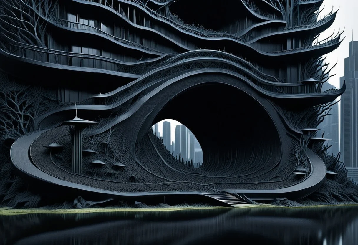 (anime), no human, city ruin, black snake, (masterpiece), score_9