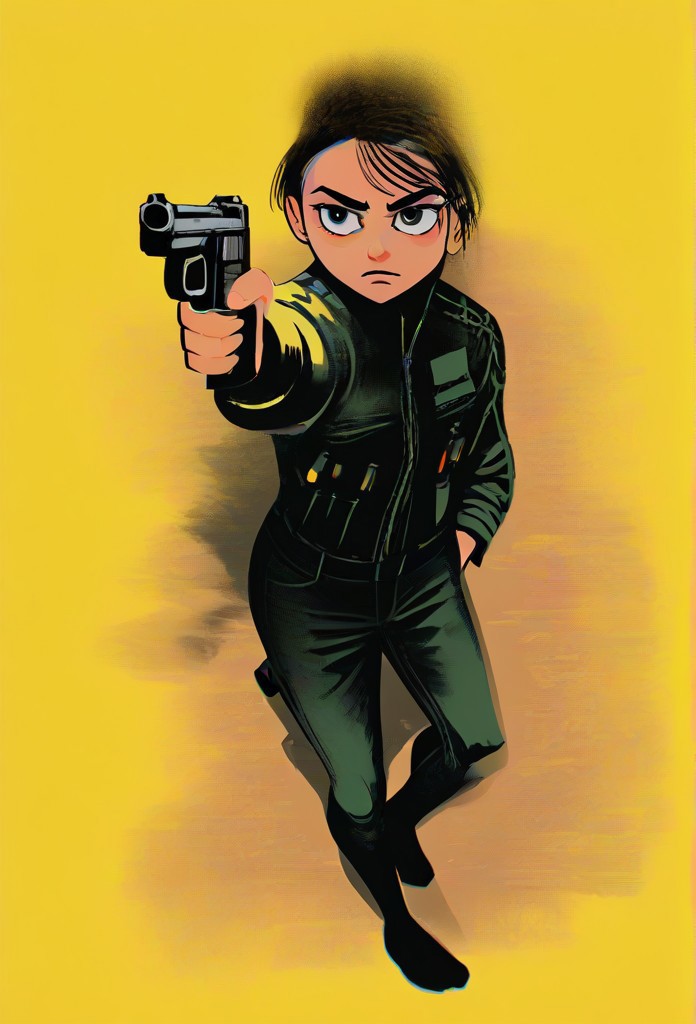 (1girl, solo, , holding weapon, holding gun, handgun, hand in pocket, aiming, full body, , TenMic10:1.3),(Lying, full body focus, body focus:1.3),zPDXL3,SimplePositiveXLv2, detail1eye, looking at viewer