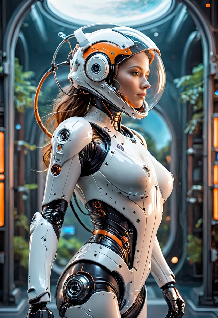 score_9, score_8_up, score_7_up, score_6_up, score_5_up, score_4_up, ultra-realistic, dutch angle
solo, sideview, fullbody of female astronaut, bubble butt, slim body, wearing high-tech black and orange tight exo suit, rebreather, futuristic space helmet
foating in zero gravity
hyperdetailed background, floating orb-shaped assistant drone, lush multicolored alien vegetation, moss, nighttime, nebula, cinematic lighting, dramatic lighting
Expressiveh  <lora:sd_xl_offset_example-lora.safetensors:0.4> <lora:ExpressiveH.safetensors:0.3>
 <lora:Android_female:0.5> android female, slender body, flexible body, medium chest, thin waist, grace, wire-hair, smooth surfaces, robot joints, joints, science fiction, solo, android, cyborg, lips, robot, cable, standing