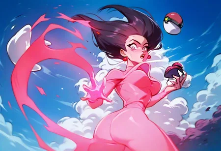 score_9, score_8_up, score_7_up, score_6_up, EPpkJessie, pokeball capture, energy conversion, pink glow, ((pink glowing body)),master ball, open pokeball, sucking into pokeball, surprised, looking at viewer, solo,