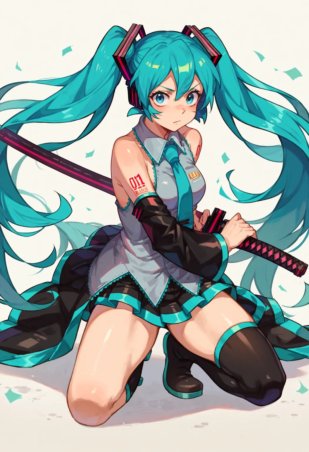score_9_up score_8_up score_7_up, 1girl, battoujutsu, hatsune miku, one knee
<lora:battoujutsu_stance_24retry_pony_rework_final_svd_d8:1>