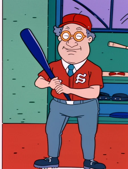 <lora:Dr_Werner_P_Lipschitz:0.9> dr_lipschitz, <lora:l_32:-0.6>, baseball cap, holding baseball bat, on field, uniform, <lora:LCM_SD15:1.0>