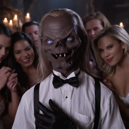 cinematic film still of <lora:Cryptkeeper:1>
Cryptkeeper a group of women standing next to each other,long hair,breasts,smile,open mouth,blue eyes,multiple girls,blonde hair,shirt,black hair,hair ornament,gloves,1boy,bow,2girls,cleavage,jewelry,medium breasts,closed eyes,upper body,flower,earrings,teeth,elbow gloves,white gloves,dark skin,bowtie,bracelet,mask,rose,formal,suspenders,realistic,stitches,traditional bowtie,realistic,realistic,realism,photorealism,hyperrealism,hyperrealistic,realistic,sharp,detailed,cinematography style,film light style,movie still,professional photography,artistic,perfection,contrast,cinematic,filmic,high quality photo,8k quality,colorful,photography style,horror themed,Anthology Black comedy Dark fantasy Horror , tales from the crypt style, shallow depth of field, vignette, highly detailed, high budget, bokeh, cinemascope, moody, epic, gorgeous, film grain, grainy