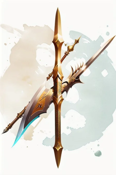 Ji, A long spear, with a leaf-shaped blade, that was used by infantry soldiers, medieval looking weapon, MagicItem_v1, no people in image, just weapon in image, maple wood polearm grip, metal end,