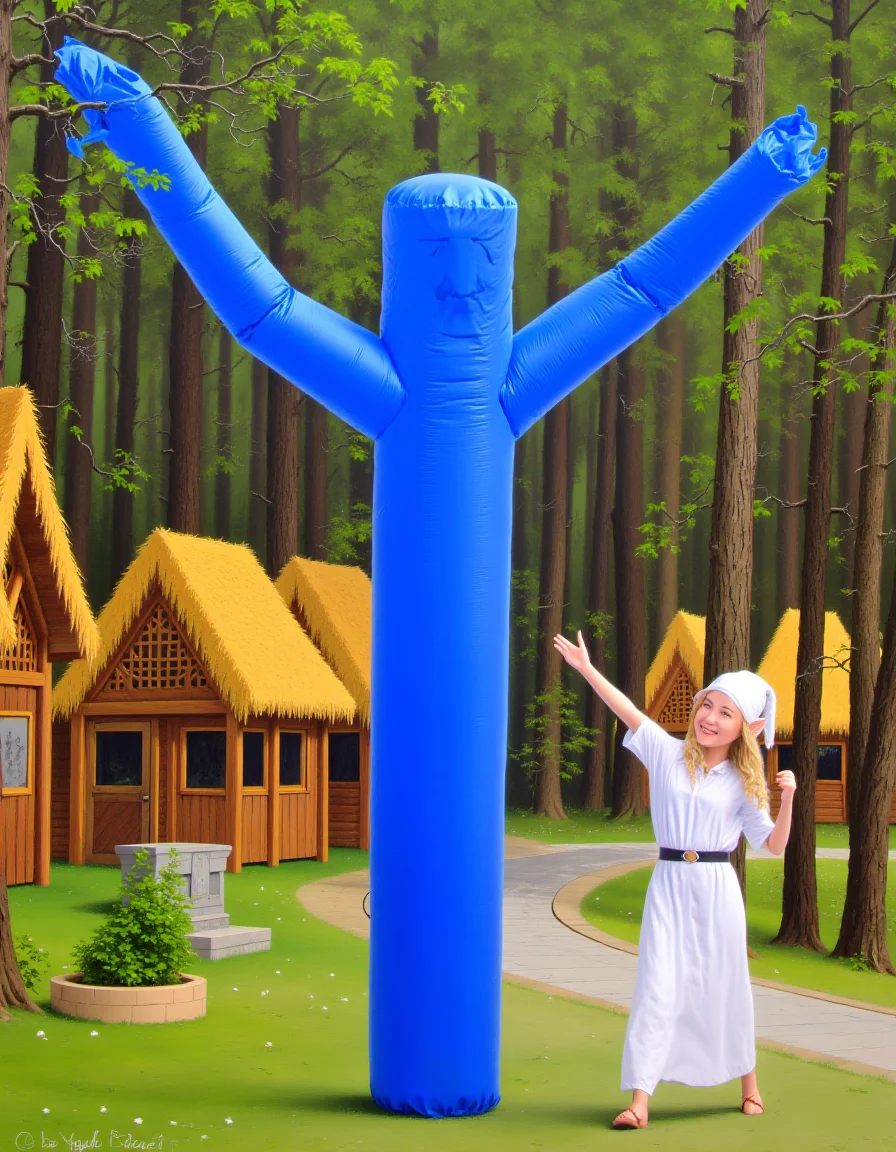 best quality, masterpiece (quality),
a painting of  an blue inflatable tube man with his arms raised, outdoors, forest, wooden huts in trees, elegant walkways, 
a female elf in white robes  dancing, blue inflatable toy, arms raised
<lora:inflatable_tube_man-flux-v1:1>  tub3m4n, <lora:TedNasmith_MiddleEarth-flux:1.25> ohwx,