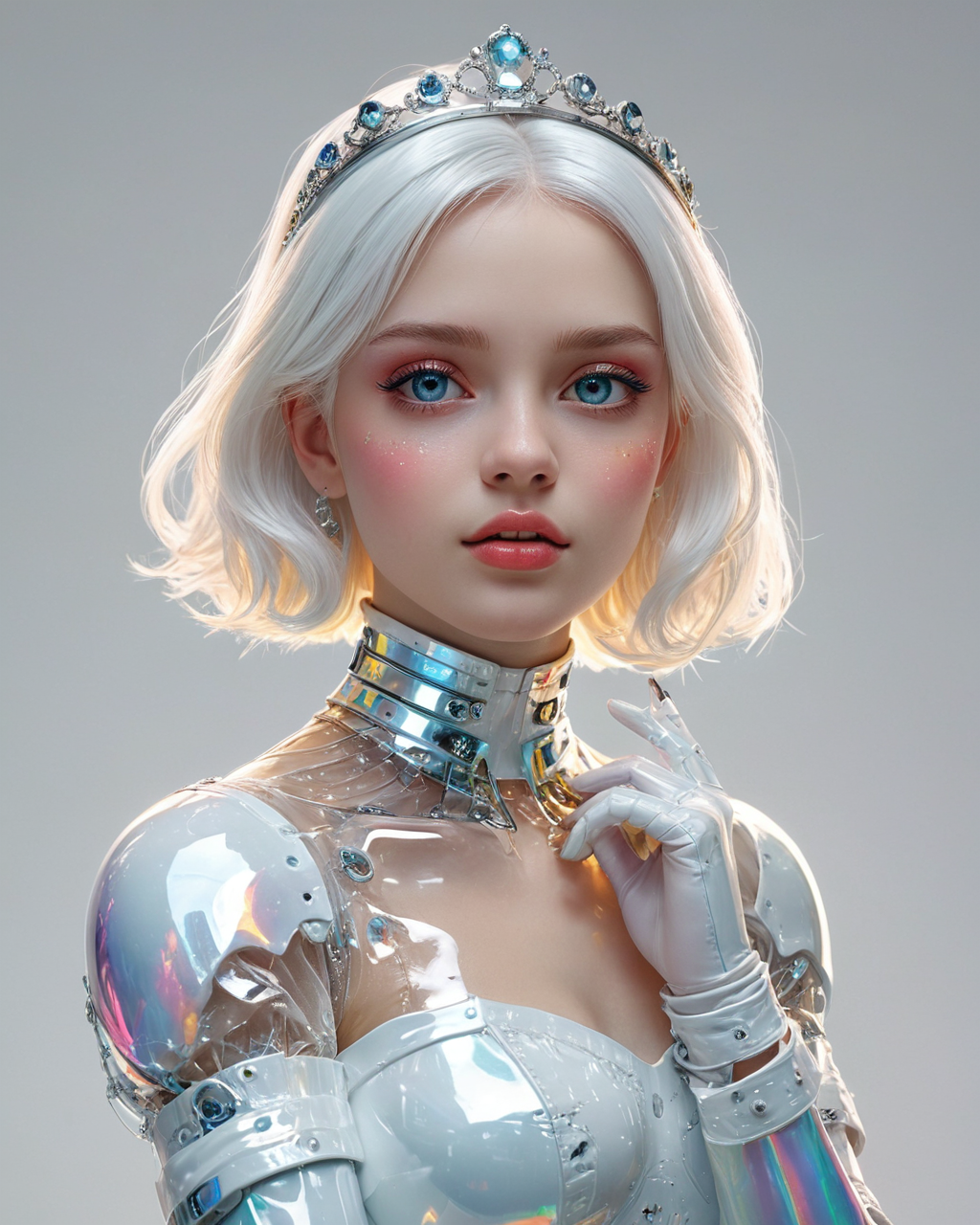 , colorful prismatic refracted light, reflections, transparency, intense colors,  colored hair of princess from distant past, beautiful and precise