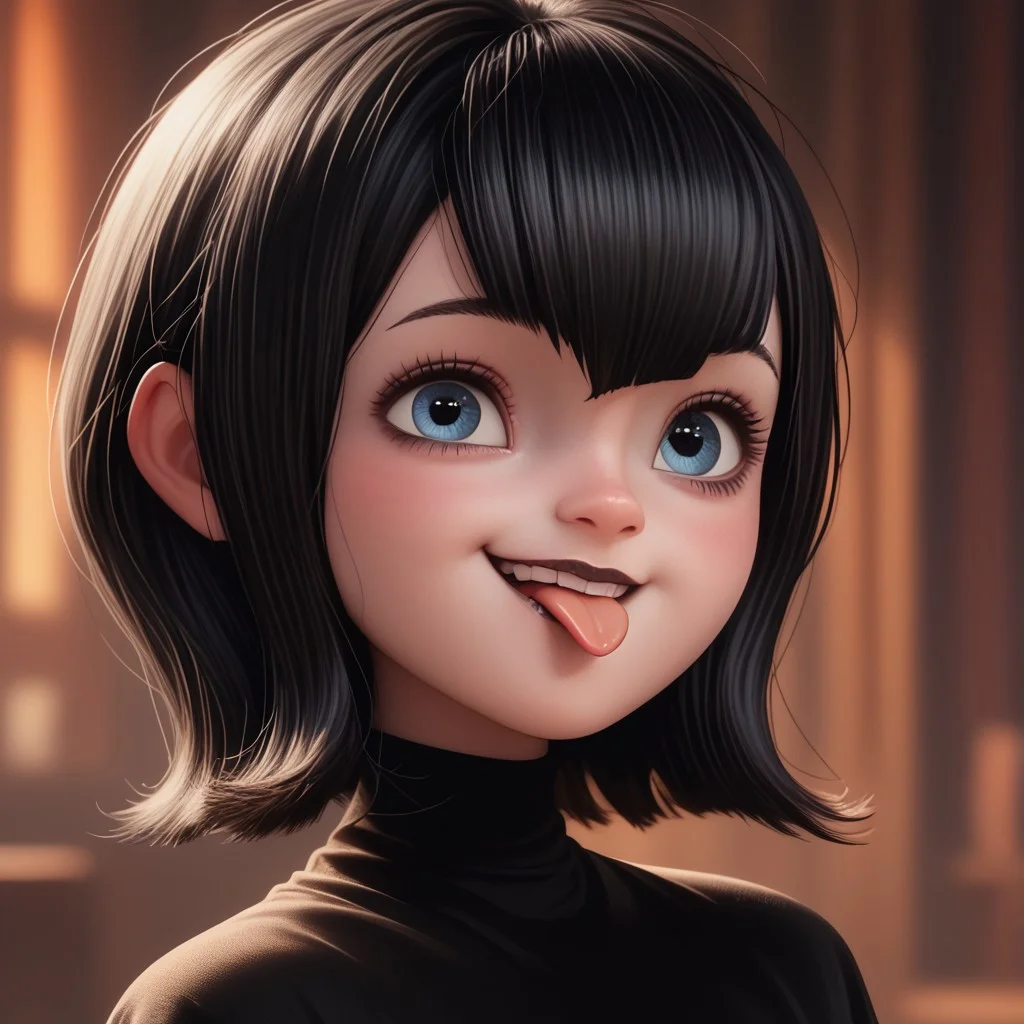 score_9, score_8, score_7, score_6, rating_questionable, Ma_visVamp, pantyhose, 1girl, portrait, black hair, cute smile, sticking tongue out