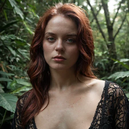 documetry photo of a red hair chubby girl in the jungle, she enveloped in a shroud-like material,appears to be merging with the air around them, holy halation on her head, detailed eyes best quality, dramatic lighting, ultra-detailed, very aesthetic, intricate details, 8k,(ultrarealistic:3), chubby, female focus, 1girl, cute, silly expression,emo, pale skin, makeup, shimmering green eyes, long eyelashes, red hair, forehead, long hair, straight hair,dramatic angle, closeup, detailed background, gesturing,open mouth, curious expression, robe, female focus, (skin texture:3), hair detail, sfw, lens distortion, sparkling, fully clothed, nonnude,jungle, volumetric light, masterpiece colorgraded, 50 mm lens, blackmagic 4k camera, f/1.2, iso 500, shutterspeed 1/20, long exposure effect
00<lora:Synesthesia:2>