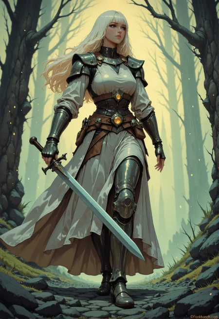 <lora:ck-chromatic-crusade_r1-000011:0.8>, in the style of ckcc, a celestial woman elf crusader, holding and wielding a sword, ethereal, whimsical,