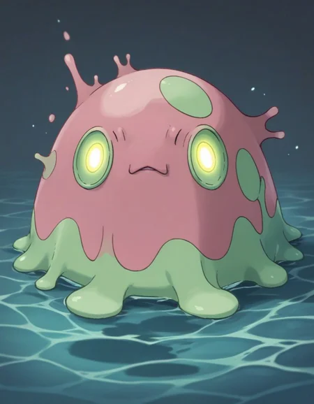 score_9,score_8_up,score_7_up, <lora:Navi_PokeDnaGen1_PonyXL_S1-000007:0.8> , nv-pokegen1, water-type, slime , glowing eyes,
