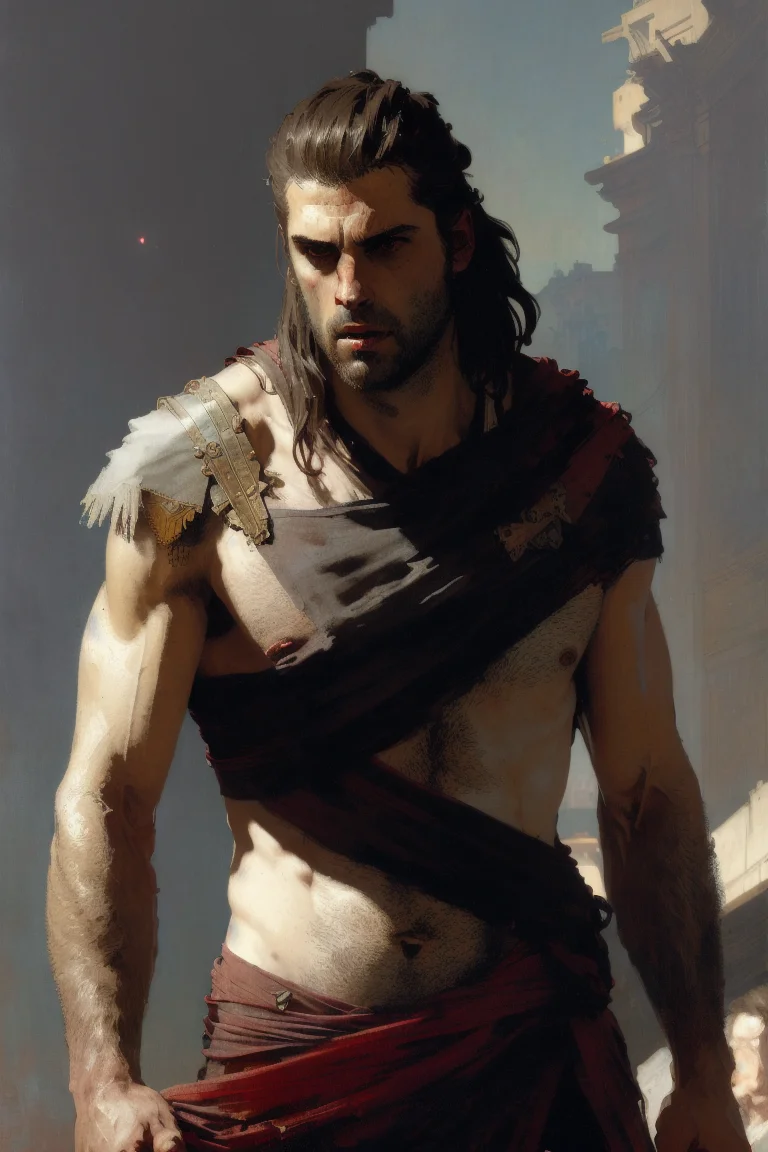 alexios, (angry:1.1), cinematic, atmospheric, light particles, soft lighting, (digital art by Martin Deschambault, by Dean Cornwell, by Alphonse Mucha, painterly:1.2) <lora:Nlo_Alexios_v1:0.8>