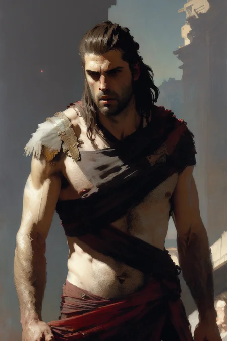 alexios, (angry:1.1), cinematic, atmospheric, light particles, soft lighting, (digital art by Martin Deschambault, by Dean Cornwell, by Alphonse Mucha, painterly:1.2) <lora:Nlo_Alexios_v1:0.8>