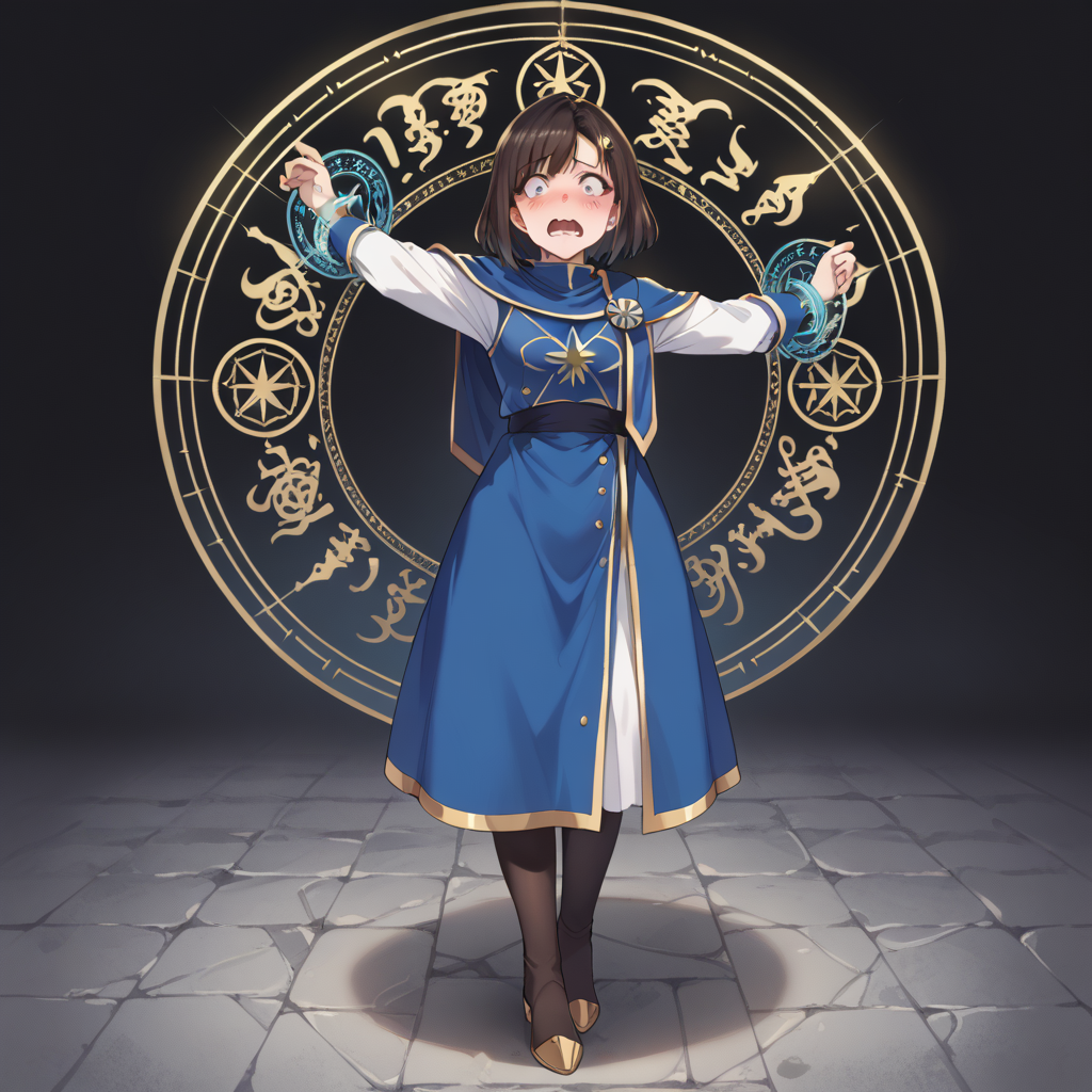 score_9, score_8_up, score_7_up, best quality, masterpiece, source_anime,  BREAK, scared, blush, arm up.  1girl, <lora:restrained_magic_circle:1>magic circle, restrained, full body, Alphys From Undertale, Source_Furry,