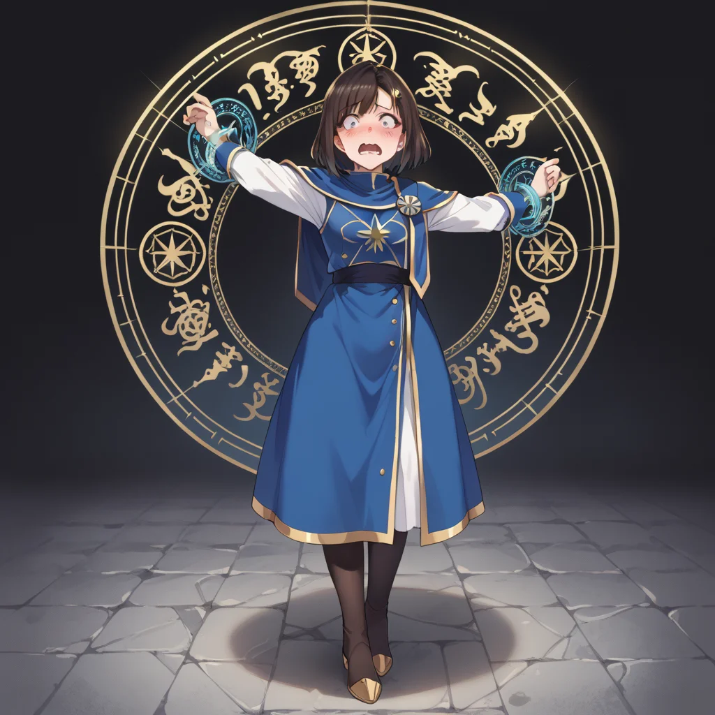 score_9, score_8_up, score_7_up, best quality, masterpiece, source_anime, BREAK, scared, blush, arm up. 1girl, <lora:restrained_magic_circle:1>magic circle, restrained, full body, Alphys From Undertale, Source_Furry,