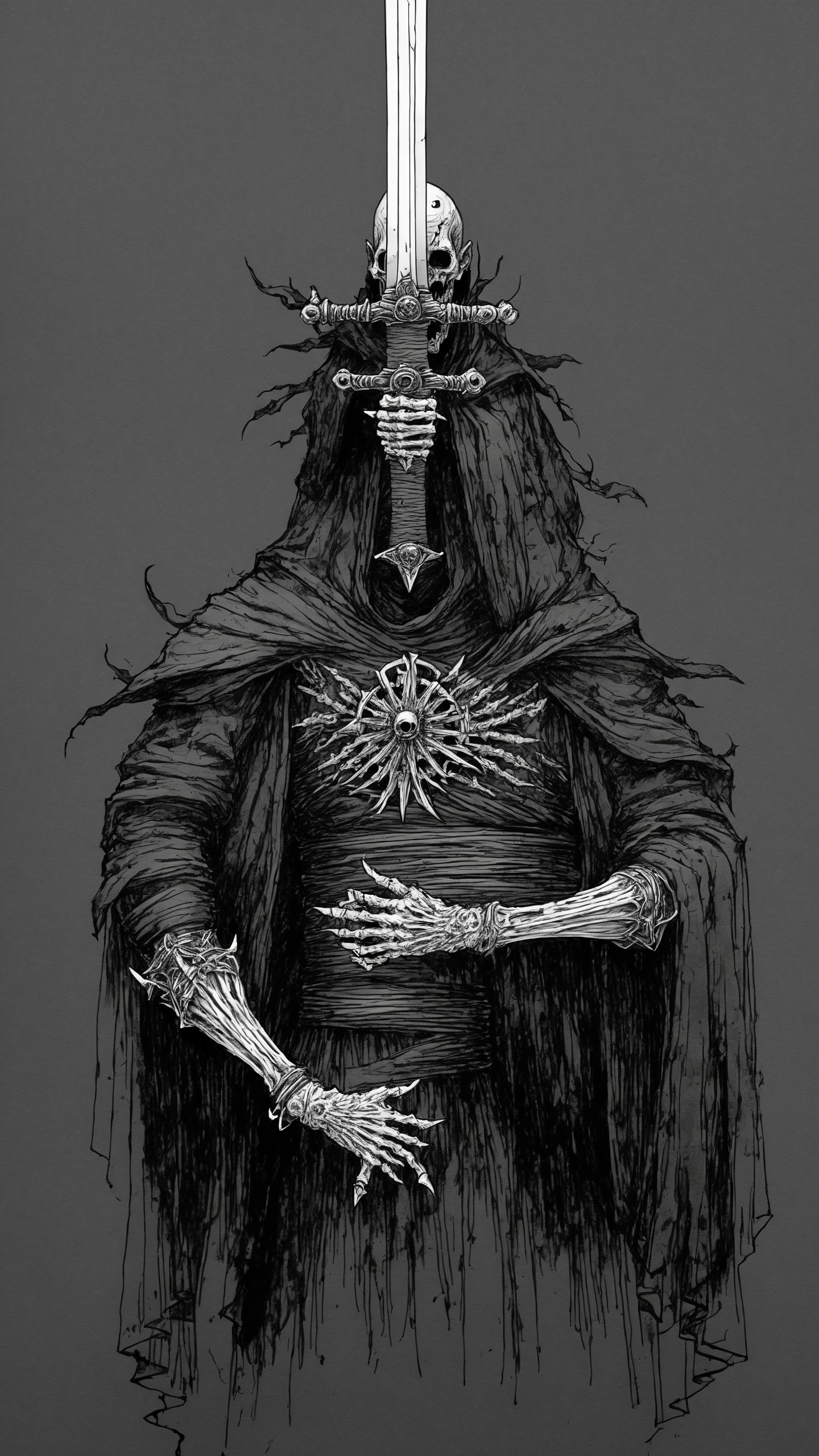 <lora:DarkInkAI:1> DarkInkAI, undead god of swords, bloodink, inksketch