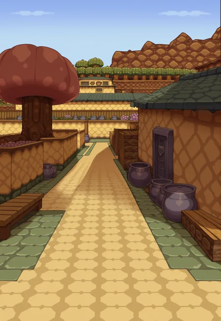 score_9, score_8_up, score_7_up, score_6_up, source anime
BREAK
stone road, LttPKV, outdoors, rocky terrain, brown hills, tree, bush, yellow house, blue roof, chest, wooden bench, green carpet, pot wall, pink flower, autumn, day, daylight, blue sky, cloud, scenery, no humans <lora:ToZ-LttP_Kakariko_Village_Style_Background:0.6>