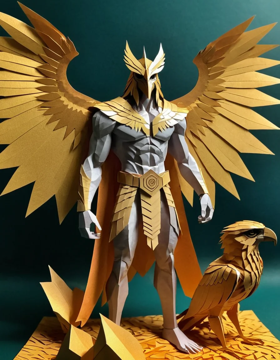 made out of ral-ppr, papercraft, paper, "Sons of the Harpy", <lora:ral-ppr-sdxl:0.7>, shiny, dynamic background, cinematic perfect intricate stunning fine detail, imposing, set logical ambient background, magnificent, aesthetic, handsome, epic composition, lush, detailed