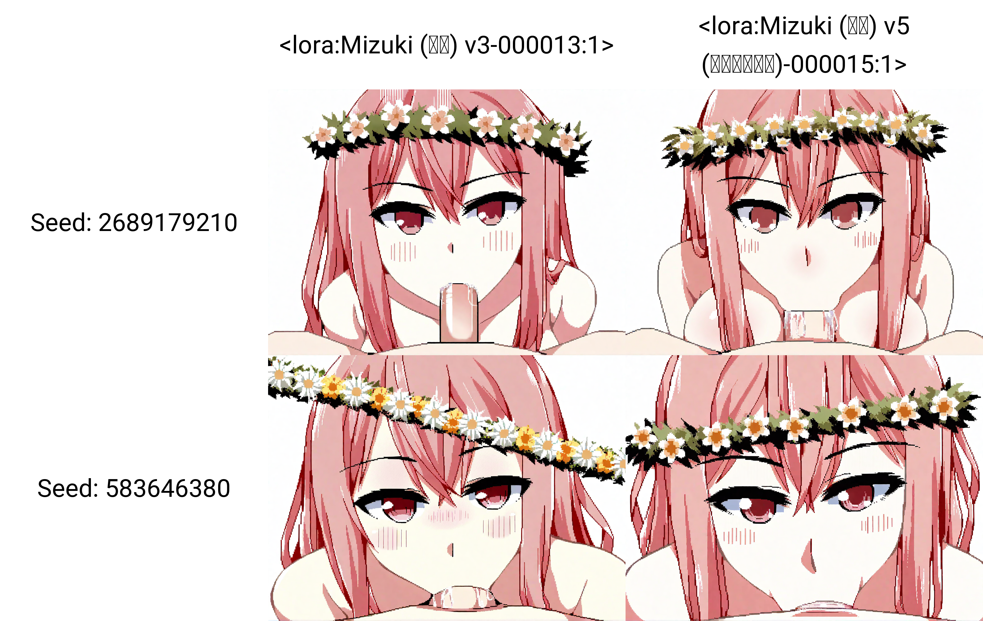 character: Mizuki (ç¾æ), 1girl, 1boy, solo focus, simple background, white background, hetero, looking at viewer, blush, hair between eyes, white head wreath, pixel art, red eyes, pink hair, long hair, large breasts, penis, completely nude, fellatio, pov<lora:Mizuki (ç¾æ) v3-000013:1>