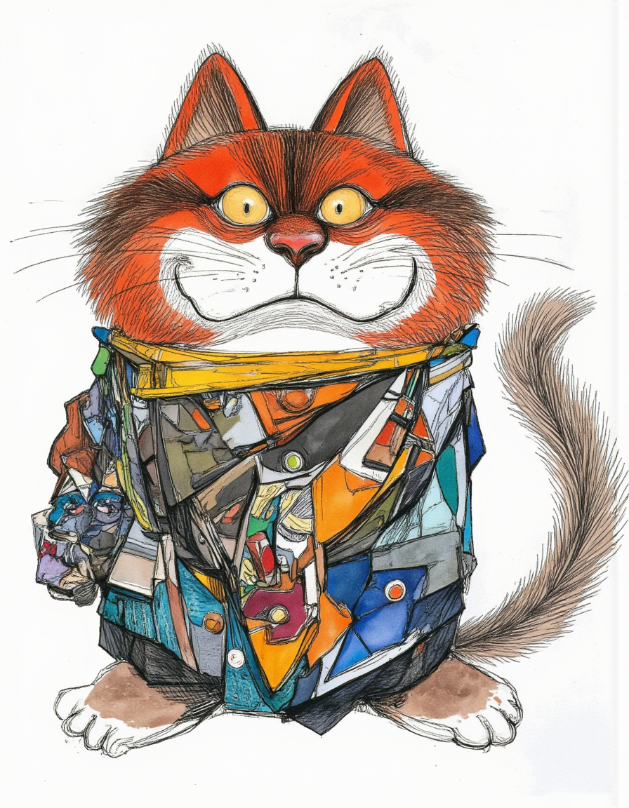 <lora:chizhcats:1>, a clourful drawing of funny cat