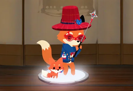 Super Animal Royale, detailxl, score_9, score_8_up, score_7_up, score_6_up, score_5_up,, detailed eyes, detailed face, detailed hands, top down full body view,  NightScapes, fox, cozy atmosphere, creative light overlay, 4k, masterpiece, (masterpiece), best quality, (4K), (cinematic lighting), highly detailed, 8K, UHD, ultra detailed, immersive picture, vivid colors, volumetric light, cinematic light, extremely detailed CG, fox is wearing a jacket and a hat