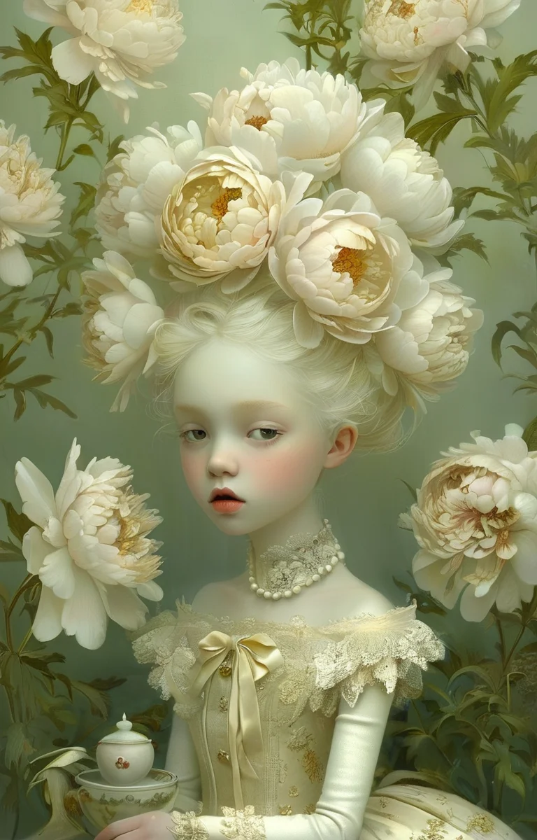masterpiece,best quality,<lora:tbh351-sdxl:0.75>,illustration,style of Ray Caesar, decaying peonies