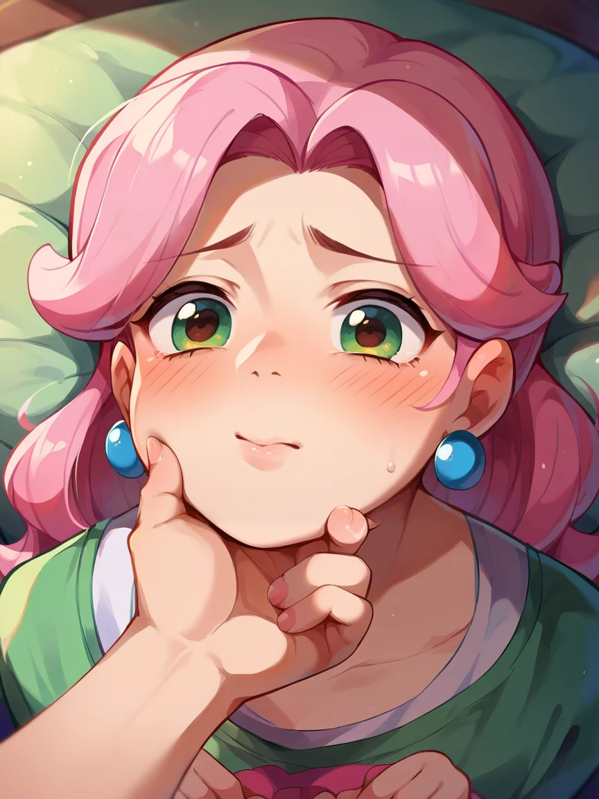score_9, score_8_up, score_7_up, score_6_up, score_5_up, <lora:gr4bch1nXLP:1> pov, gr4bch1n, grabbing anothers chin, hand on another's chin, puppy girl, closed mouth, blush