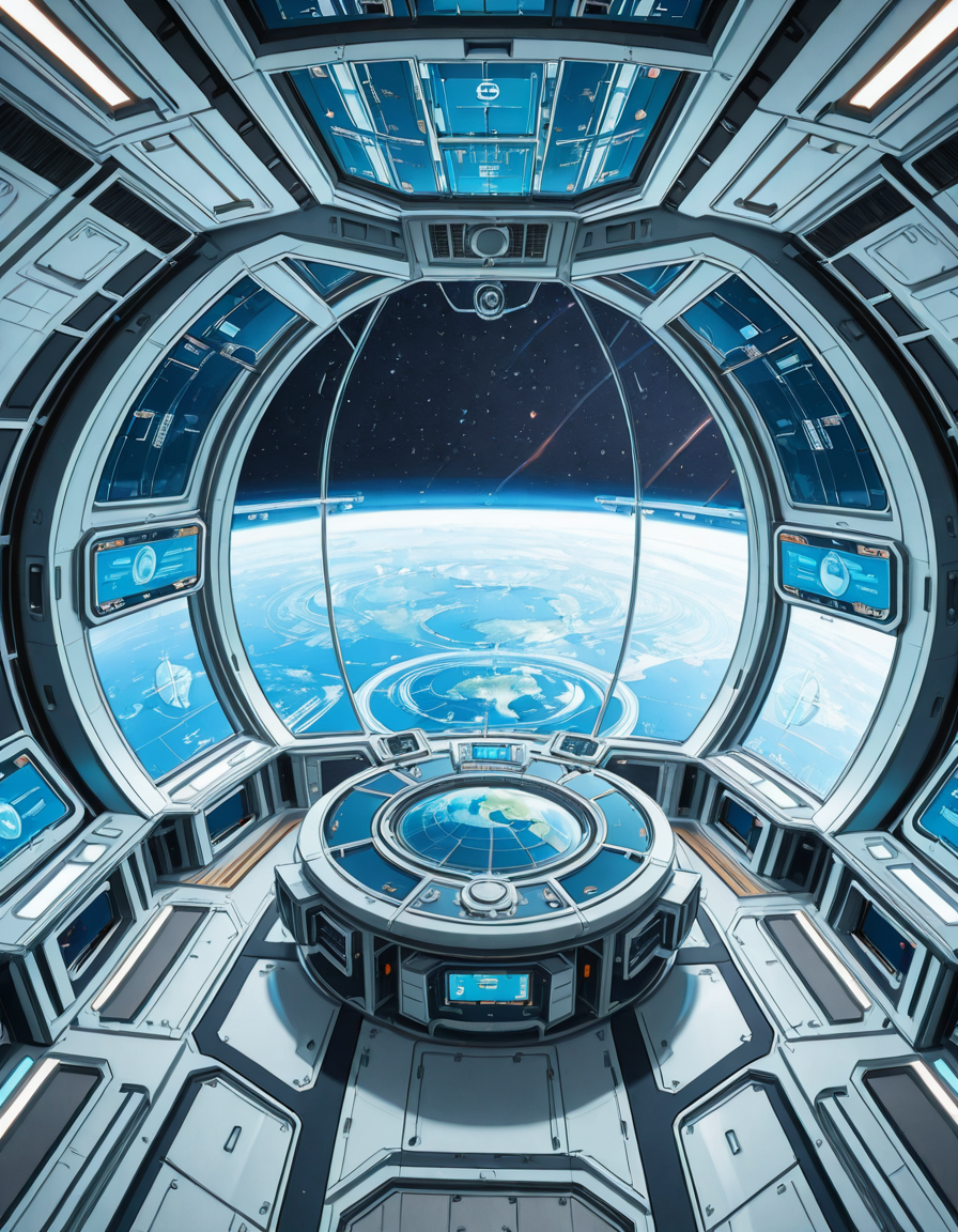 The interior of a massive orbital space station, high above a blue and green Earth-like planet. The setting is a panoramic observation deck with towering reinforced windows that curve around the structure, offering a breathtaking view of the planet below and the star-filled void beyond. The stationâs architecture is sleek and functional, blending advanced human technology with subtle design flourishes â brushed metal walls, glowing interface panels, and clean geometric lines.
Soft white lighting lines the floor and ceiling panels, while ambient blue lights provide a calming atmosphere. Transparent digital displays float in the air, projecting live telemetry, spacecraft traffic, and real-time planetary data in holographic form. In the center of the room, a circular command table displays a rotating 3D projection of the planet and orbital routes.
In the background, the low hum of life support systems and distant radio chatter add to the immersive realism. Cables and utility panels are subtly integrated into the environment, and security doors lead to other compartments of the station. The entire space feels controlled, precise, and filled with purpose â a hub of advanced civilization silently orbiting in the cold beauty of space.<lora:SDXLFaeTastic2400:0.4> <lora:extremely_detailed:0.4> extremely detailed,space station c0ntr0l c3nt3r, <lora:space_station_c0ntr0l_c3nt3r-i:1>, Masterpiece,best quality,hi res,8k,hi res,8k,award winning,(sharp focus, intricate, highly detailed),