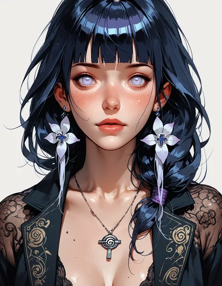 score_9, score_8_up, score_7_up, score_6_up, score_5_up, score_4_up, digital art, (hyuuga hinata, naruto:1.2) , alluring, she is wearing a  Crimson blazer, open chest, showing her cleavage. With tattoos on her neck, soft focus, art by Ross Tran and Lois van Baarle, Plain white background, <lora:add-detail-xl:1> <lora:[GP] somethingweird [Pony XL]:0.2> <lora:Expressive_H:0.4><lora:c0l0urc0r3XLP2:0.4> <lora:RELSM_v1:0.9> <lora:Fant5yP0ny:0.8>, fertile, perfect symmetry, illustrious, magical composition