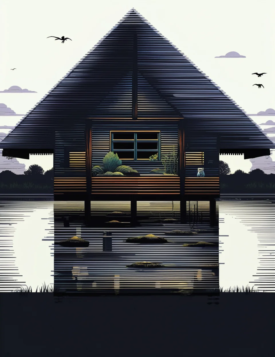 DonMC1rcu17Pl4nXL,hamlet cabin in wetland biome, <lora:DonMC1rcu17Pl4nXL:0.8>