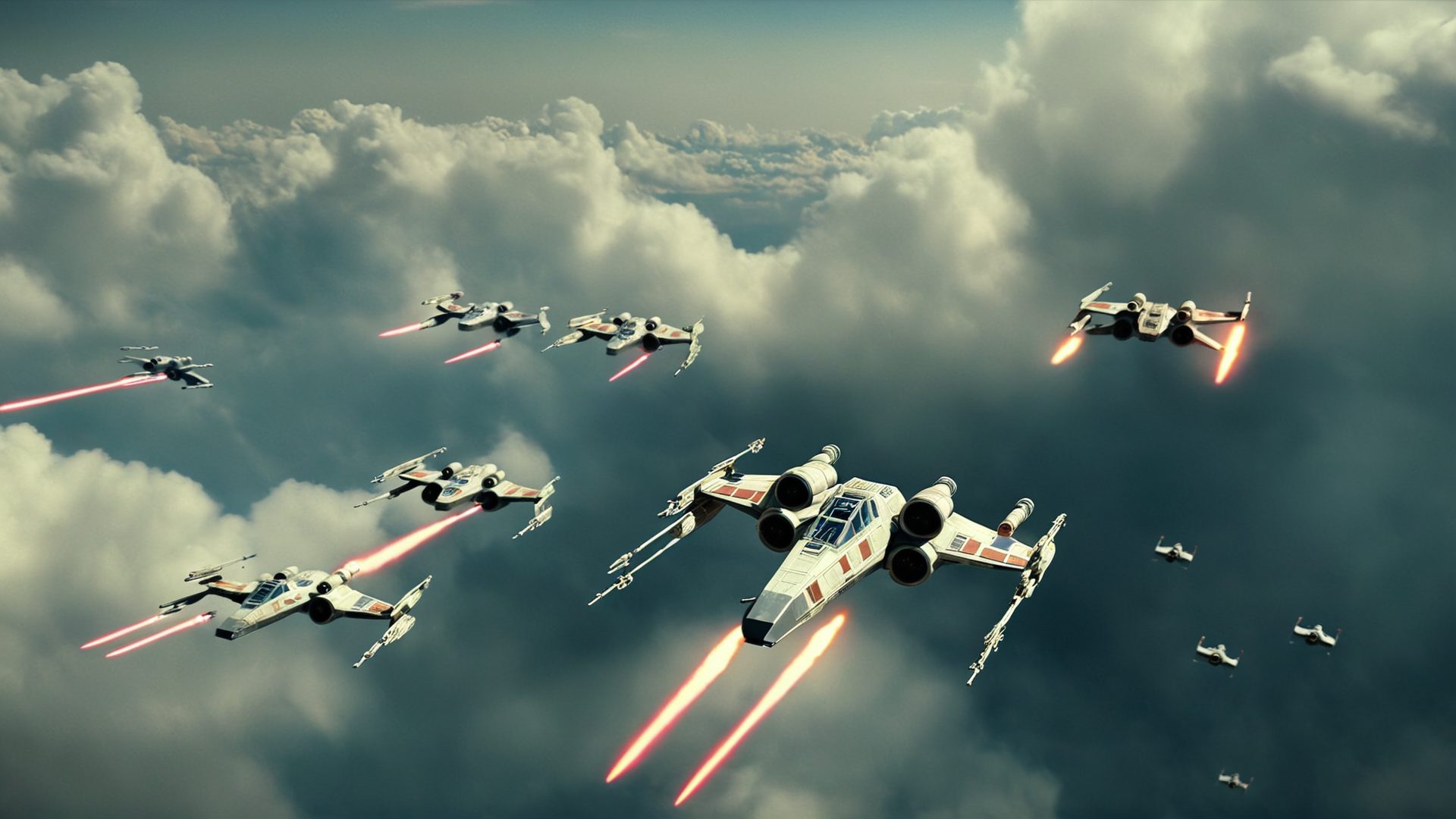 cinematic film still of  <lora:star wars style:0.2>
<lora:detailed:0.4> detailed
<lora:perfection style:0.4> perfect
<lora:PerfectEyesXL:0.5>
 <lora:Chiaroscuro Lighting Style:0.3>
 <lora:Yavin 4:0.9>
Yavin 4 a group of star wars fighters flying through the sky,in star wars style,sky,day,cloud,military,no humans,scenery,flying,science fiction,aircraft,contrail,spacecraft,laser,heads-up display, shallow depth of field, vignette, highly detailed, high budget, bokeh, cinemascope, moody, epic, gorgeous, film grain, grainy