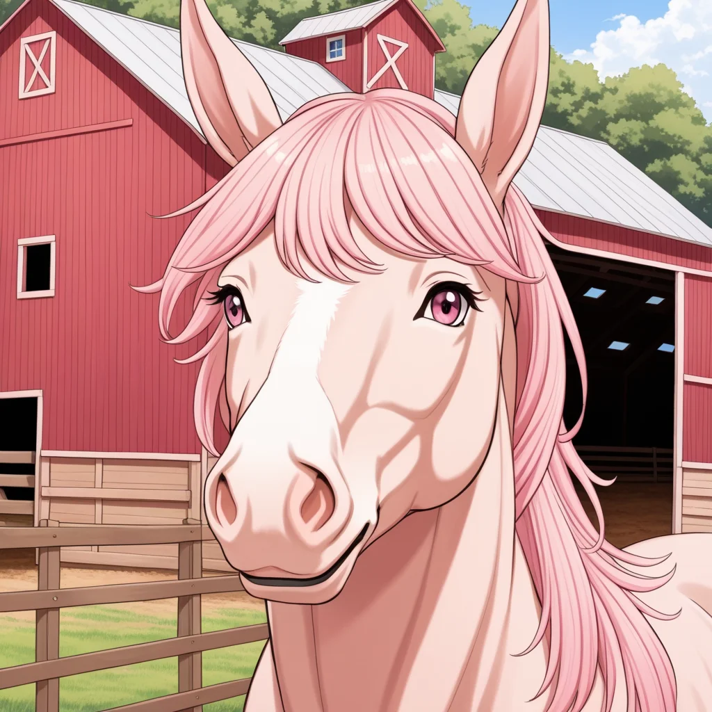 pippa, pink hair, pink eyes, rabbit ears,
barn, horse, mare, long hair,
<lora:PIPPA-XL-t9-000001:0.6>